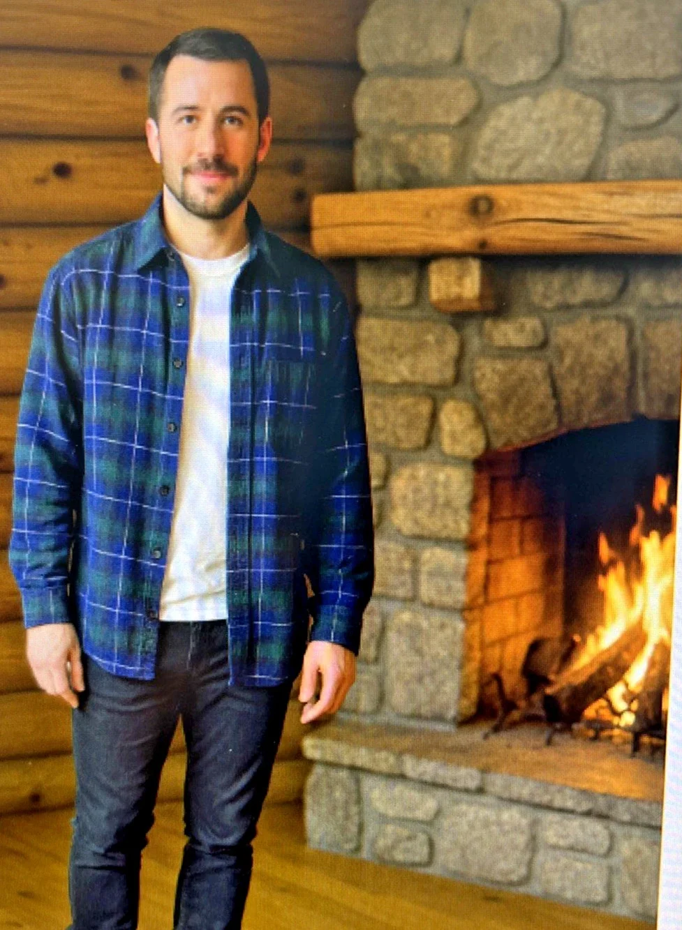 Lands' End Men's blue green Flannel Button Down Shirt Large 16 16 1/2 Vintage